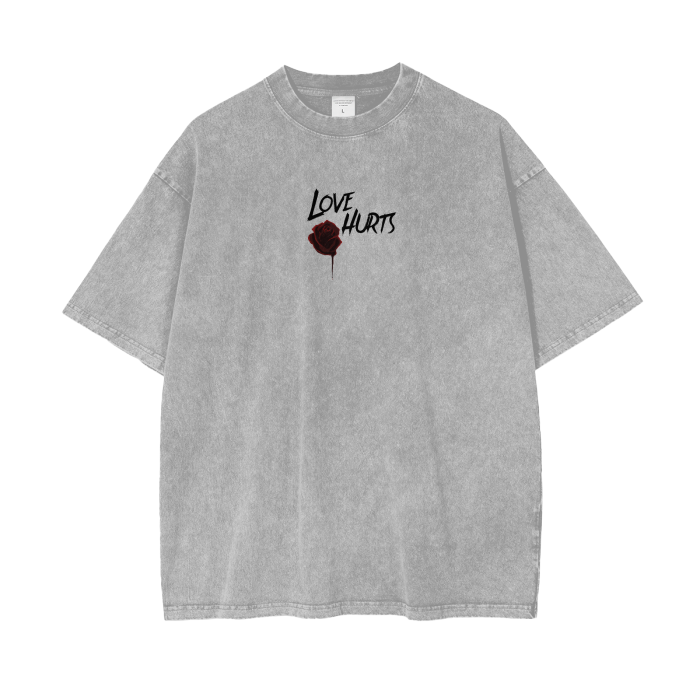 Love Hurts "Lust" Acid Wash Oversize T-Shirt - 250 GSM